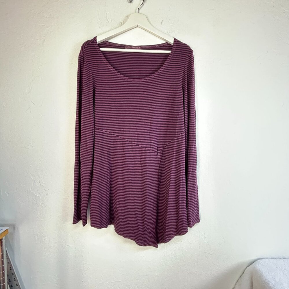 Cut Loose Womens Purple & Gray Striped Long Sleeve Tunic Top Small Lagenlook